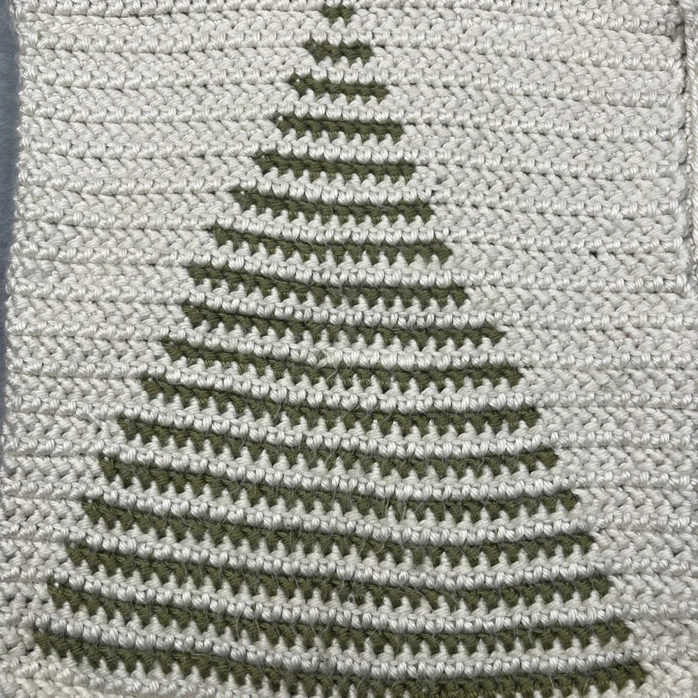 Handmade Crochet‎ Pillow Cover Home Cream Green Christmas Tree Heavy 21x19